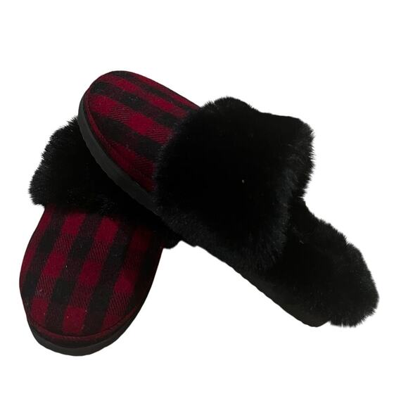 Gianni Bini Faux Fur Size US 9 slippers house shoes fuzzy plaid buffalo plaid - Picture 3 of 8